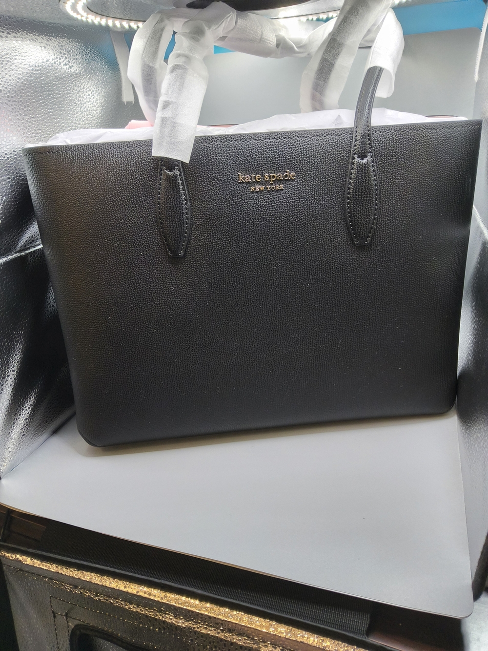 NWT Kate Spade All Day Black Crossgrain Leather Tote Bag